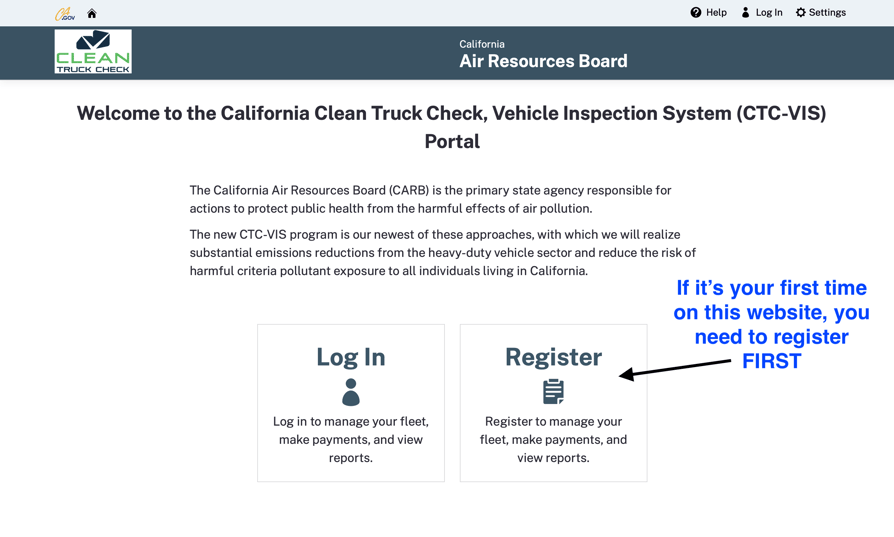 CARB database clean truck check ctcvis VIS homepage